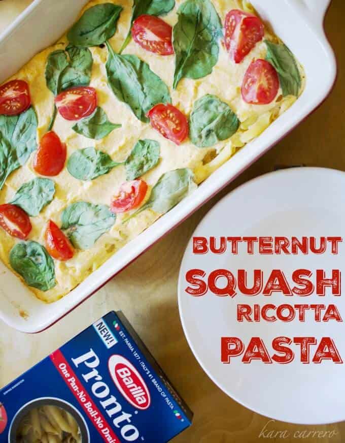 30 minute dinner idea with fall flavors - a savory dish of butternut squash ricotta pasta