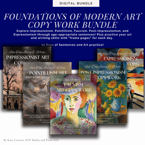 Foundations of Modern Art Copy work and coloring Page Bundle for Grades K-12
