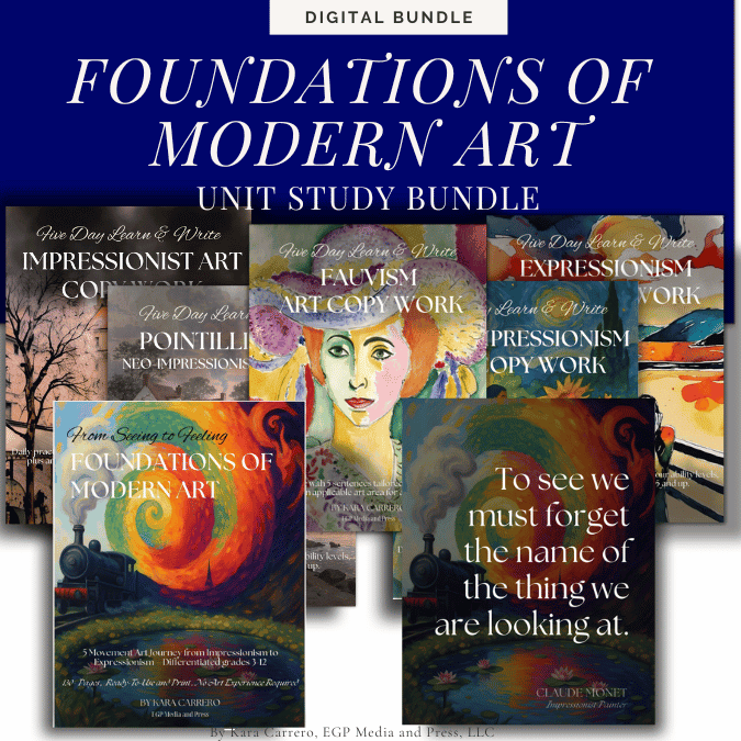 Foundations of Modern Art Unit Study + Art Trivia Game and Copy Work across 5 Art Movements!