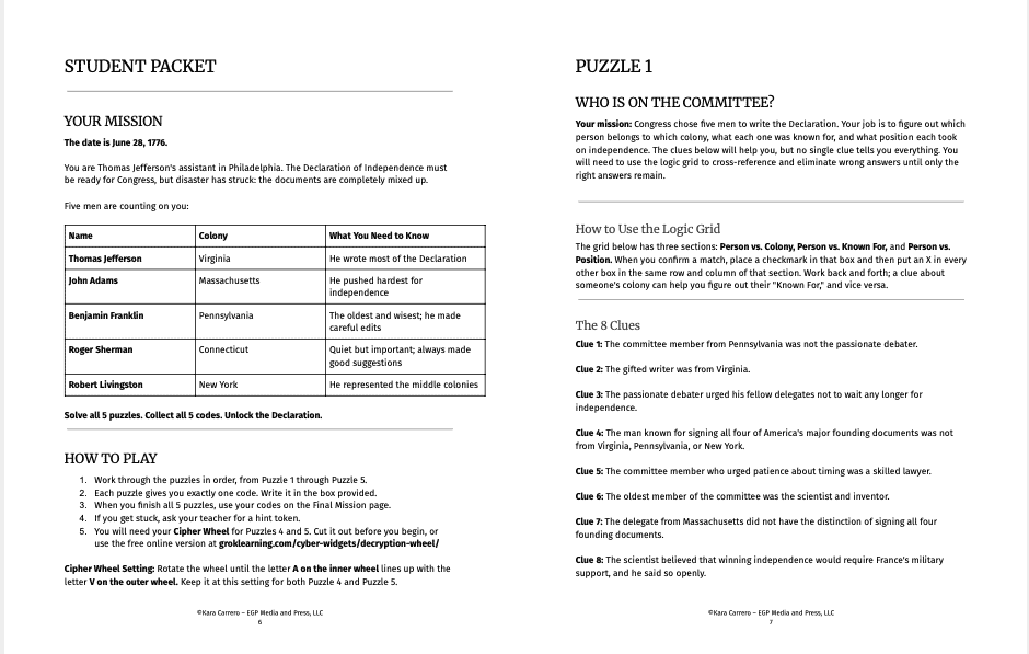 Committee of Five Escape Room: Declaration of Independence Activity | Print and Play | Grades K-12 - Image 4