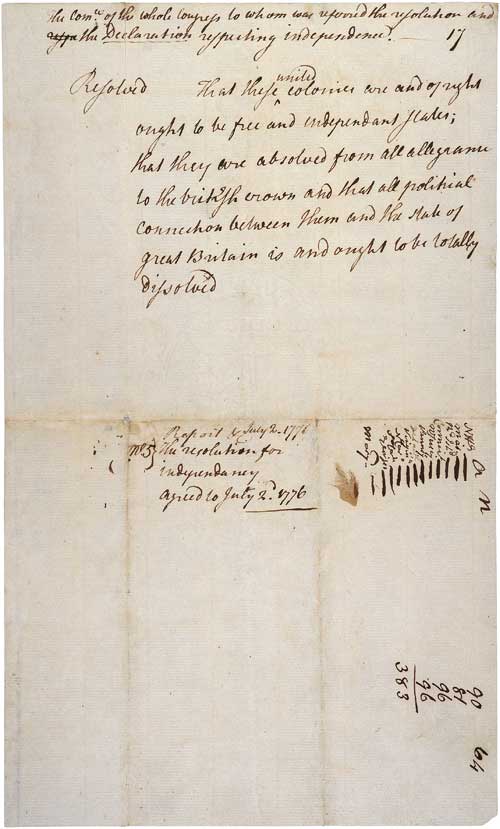 Lee Resolution handwritten manuscript, June 7, 1776, National Archives