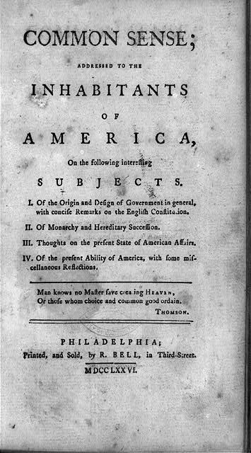 Common Sense title page, Philadelphia, R. Bell, 1776