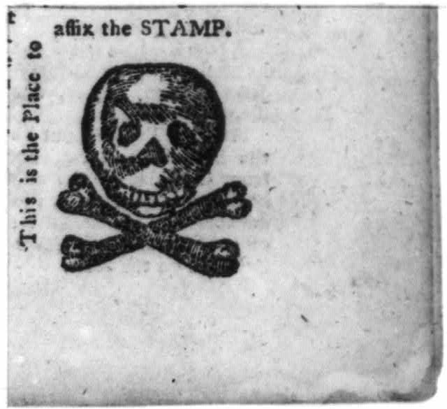 The Pennsylvania Journal masthead with skull and crossbones stamp, 1765