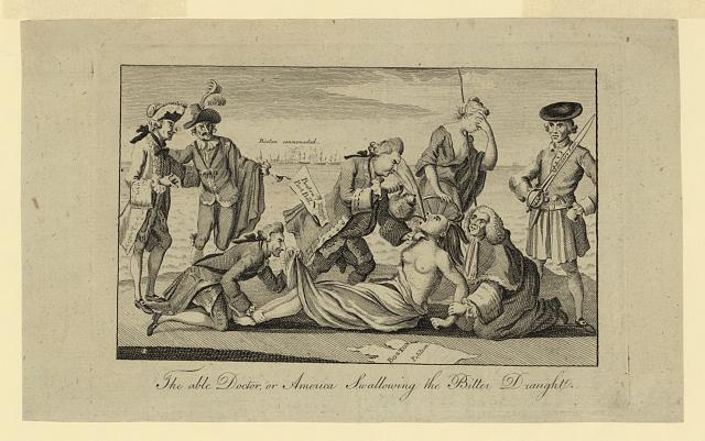 The Able Doctor, or America Swallowing the Bitter Draught, London Magazine, April 1774