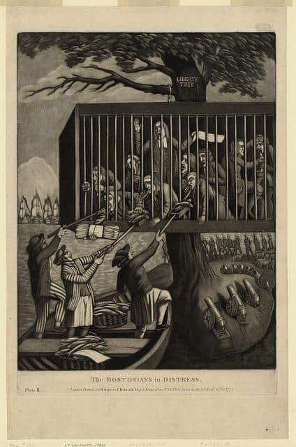 The Bostonians in Distress, attributed to Philip Dawe, 1774